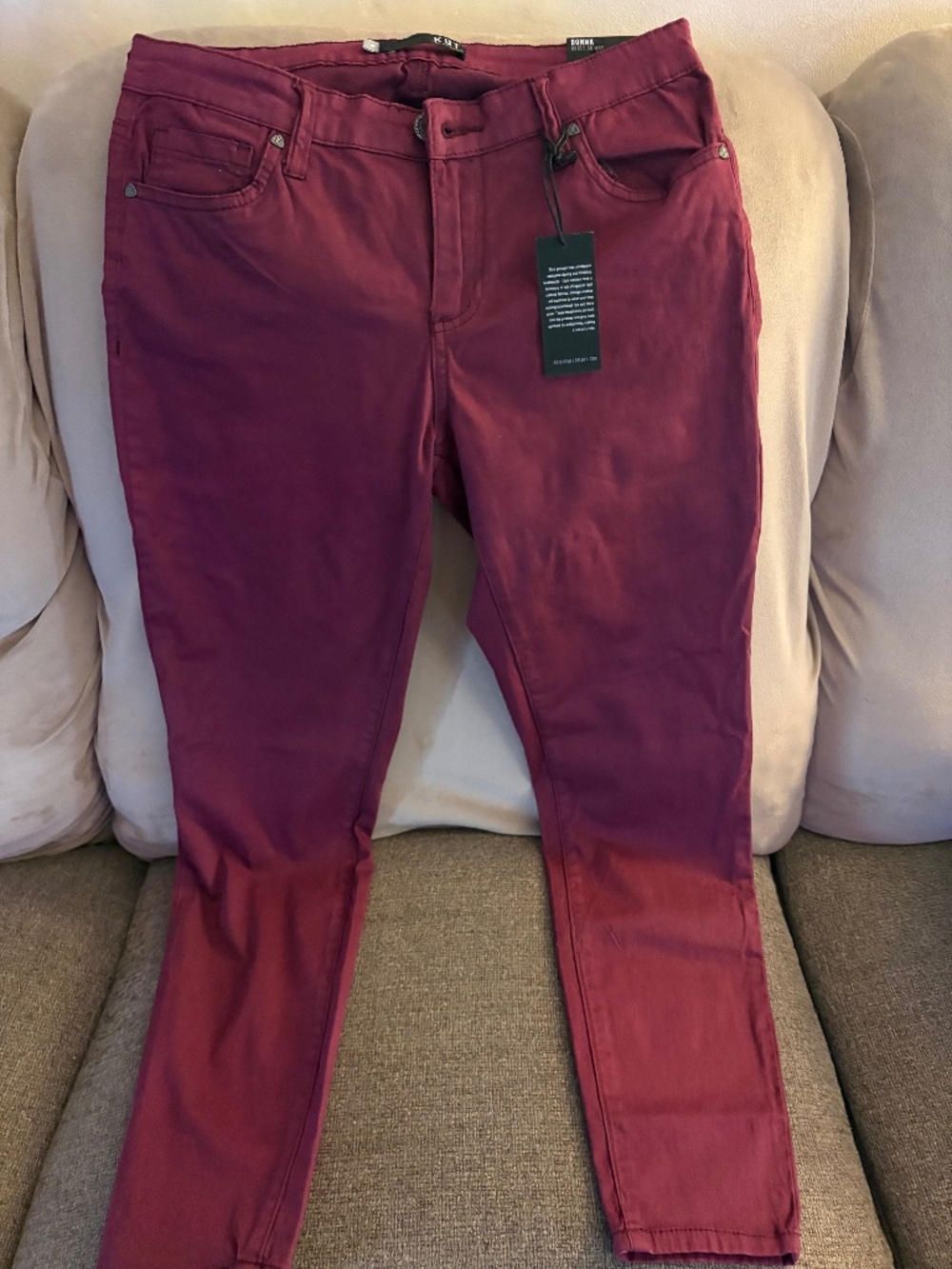 Kut From The Kloth Donna Maroon Ankle Skinny Pants Sz 6